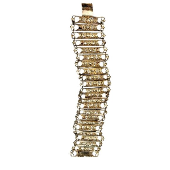 Electroplated Gold on 800 Silver Filigree Panel Bracelet Red White Accents 7.25" - Picture 10 of 15